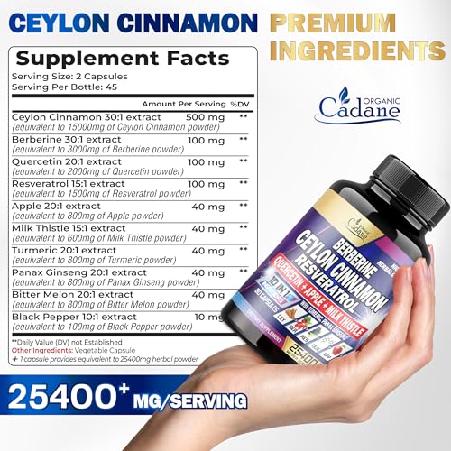 Ceylon Cinnamon 15000mg Berberine 3000mg Quercetin 2000mg Supplement - Support Organic Cadane uk supplements