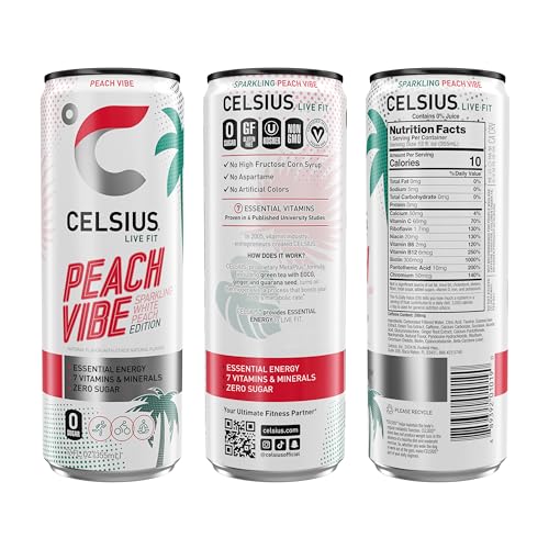 CELSIUS Sparkling Peach Vibe, Functional Essential Energy Drink 12 Fl Oz (Pack of 12) CELSIUS uk supplements