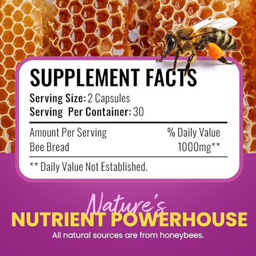 HONEYBEEZONE-Bee Bread Capsules – Nutrient-Rich Superfood for Energy Boost, Immune Support Supplement | Non-GMO, Gluten-Free, 60 Easy-to-Swallow Veggie Capsules HONEYBEEZONE uk supplements