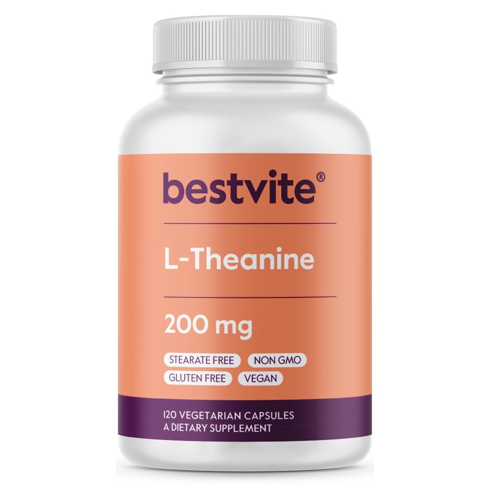 BESTVITE L-Theanine 200mg (120 Vegetarian Capsules) - No Stearates - Vegan - Non GMO - Gluten Free BESTVITE uk supplements