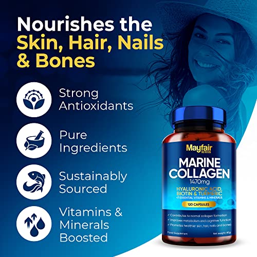 Mayfair Nutrition Marine Collagen 120 High Strength Capsules 1470mg Complex with Hyaluronic Acid Mayfair Nutrition uk supplements