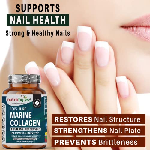 High Strength Marine Collagen Capsules - 1250mg Hydrolysed Collagen Supplement NUTRABYTES uk supplements