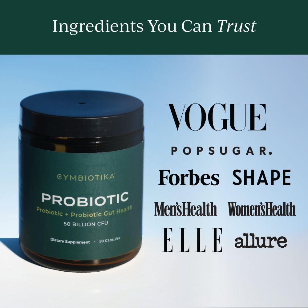 CYMBIOTIKA Probiotic + Prebiotic, 60 Billion CFU - 19 Strains, Gut Health Supplement for Women & Men, Immune Support, Digestive Health, & Gut Balance, 90 Capsules, 1 Month Supply, Made in USA CYMBIOTIKA uk supplements