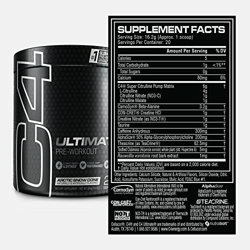 C4 Ultimate Pre Workout Powder Arctic Snow Cone - Sugar Free Preworkout Energy Cellucor uk supplements