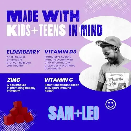 SAM+LEO Immunity Gummies with Elderberry, Echinacea, Zinc & Vitamin C for Kids & Teens – Immune Support Supplement Gummies | SAM+LEO uk supplements