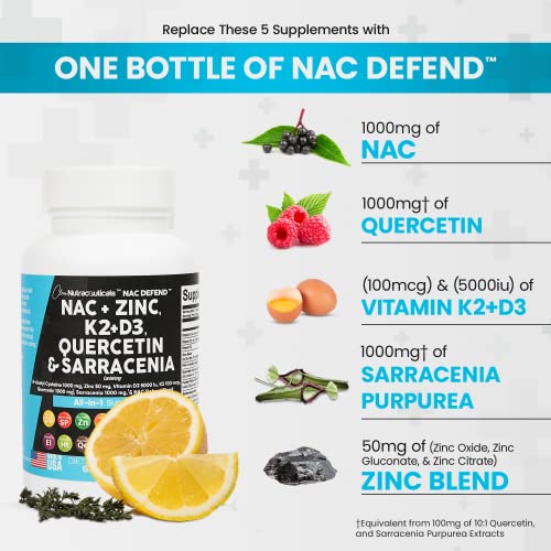 NAC Supplement N-Acetyl Cysteine 1000mg Vitamin D3 K2 Zinc Quercetin Clean Nutraceuticals uk supplements