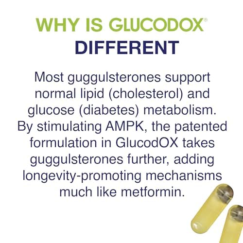 GlucodOX AMPK Activator Supplement – AMPK Enzyme, Metabolism Booster, Guggul Supplement for Body Management & Longevity – Vegan Metabolic Support - 30 Day Supply (60 Capsules) GlucodOX uk supplements