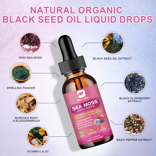 3000mg Sea Moss Liquid Drops - Organic Black Seed Oil & Irish Sea Moss B BEWORTHS uk supplements