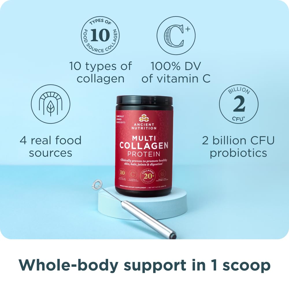 Ancient Nutrition Collagen Powder Protein with Probiotics, Unflavored Multi Collagen Protein with Vitamin C, 45 Servings, Hydrolyzed Collagen Peptides Supports Skin and Nails, Gut Health, 16oz Ancient Nutrition uk supplements