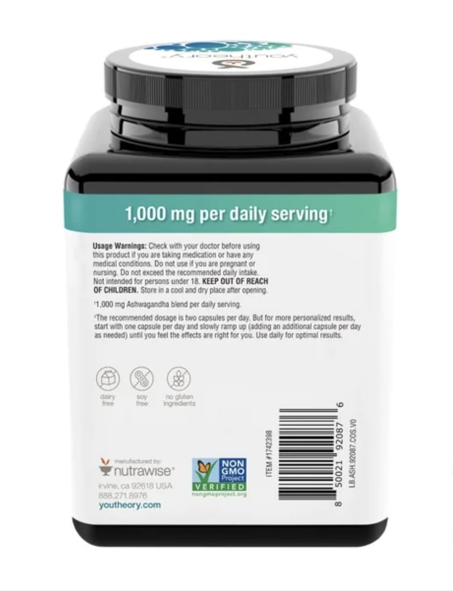 Youtheory Ashwagandha 1000mg with KSM-66 - Helps Support a Healthy Stress Response,180 Capsules (Pack of 1) Youtheory uk supplements
