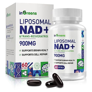 inGreens 900mg Liposomal NAD+ Supplement with 300mg Trans Resveratrol - Superior Absorption, Replaces NMN, Boost NAD+ for DNA Repair, Energy & Longevity, Aging Defense, 60 Softgels inGreens uk supplements
