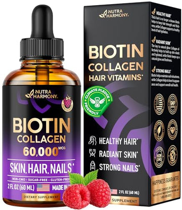 Liquid Biotin & Collagen - Vitamins for Hair Growth Support for Women & Men NUTRAHARMONY uk supplements