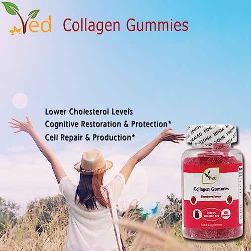 Ved Collagen Gummies; Chew Gummies Strawberry Flavour, Raw Unfiltered Collagen Gummies Ved uk supplements