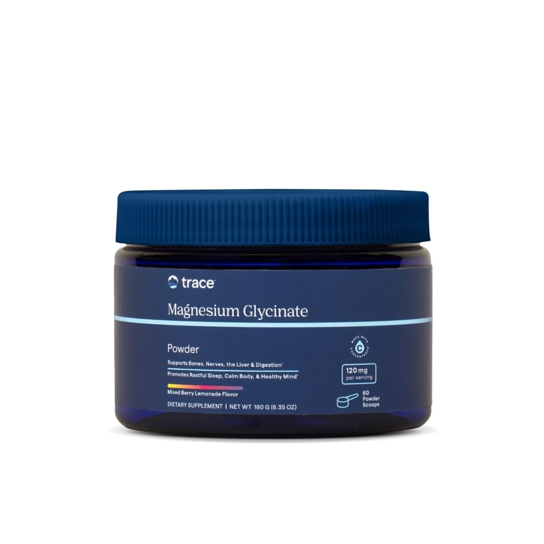 Trace Minerals Magnesium Glycinate Powder - Daily Magnesium Powder for Sleep Support - Calming Bedtime Drink - Natural & Gentle - Mixed Berry Lemonade - 180g (60 Servings) Trace Minerals uk supplements