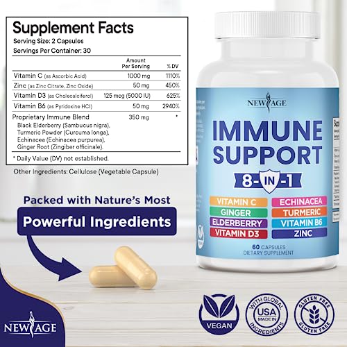 NEW AGE 8 in 1 Immune Support Booster Supplement with Echinacea, Vitamin C and Zinc NEW AGE uk supplements