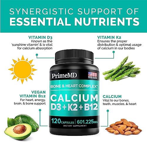 Calcium 600mg, Vitamin D3 K2 B12 Supplement - For Heart, Bone & Immune Support PrimeMD uk supplements