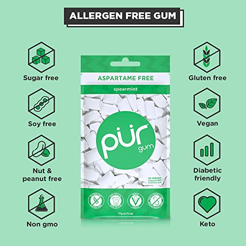 PUR Gum | Aspartame Free Chewing Gum | 100% Xylitol | Natural Spearmint Flavored Gum PUR uk supplements