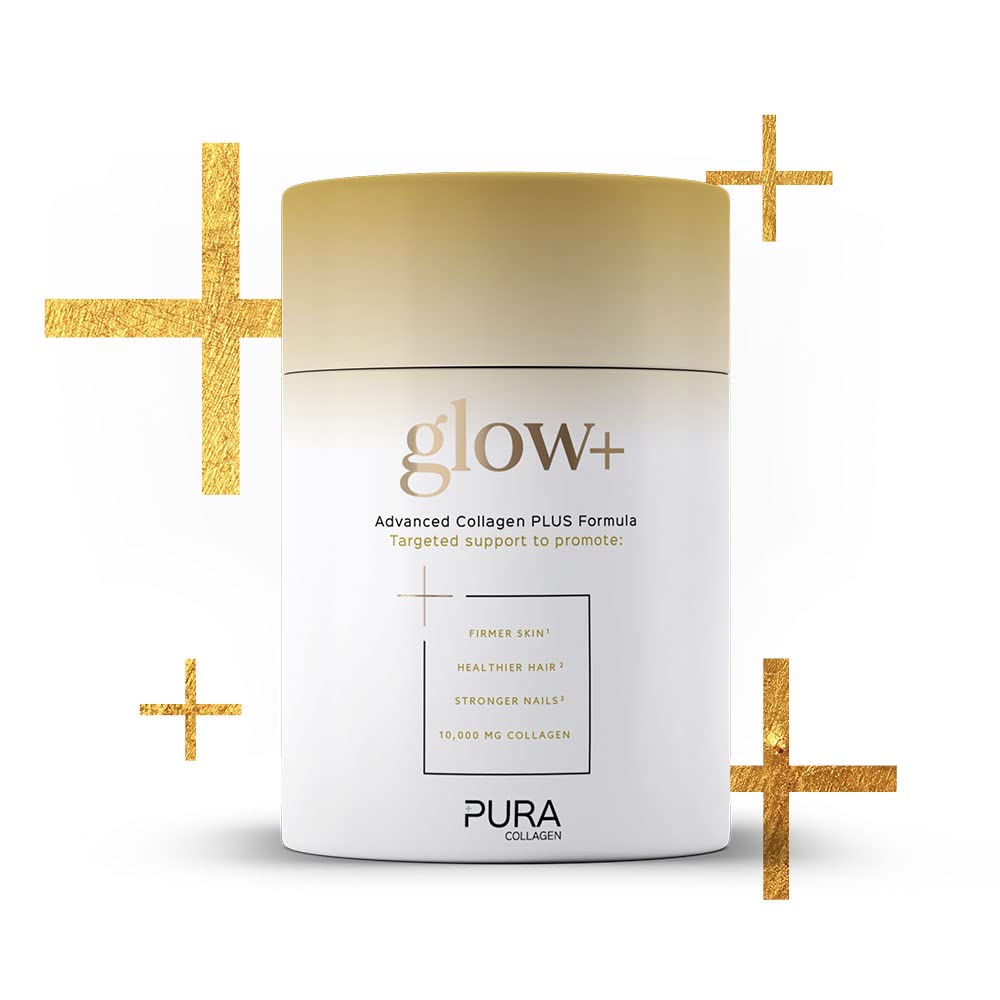 Pura Collagen Powdered Supplement Glow+, 10,000mg Hydrolysed Peptides, Hyaluronic Acid, Vitamins & Minerals, 28 Servings, 284 g Pura Collagen uk supplements