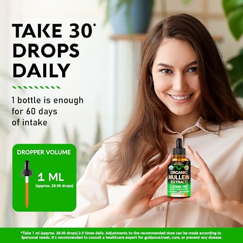USDA Organic Mullein Drops for Lungs - Mullein Leaf Extract Supplement - Made in USA NUTRAHARMONY uk supplements