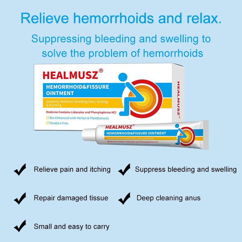 HEALMUSZ Hemorrhoid Fissure Ointment 1.5oz,Fast Relief for Pain, Swelling, Discomfort & Itching,Formulated with 4% Lidocaine and Phenylephrine HCI HEALMUSZ uk supplements