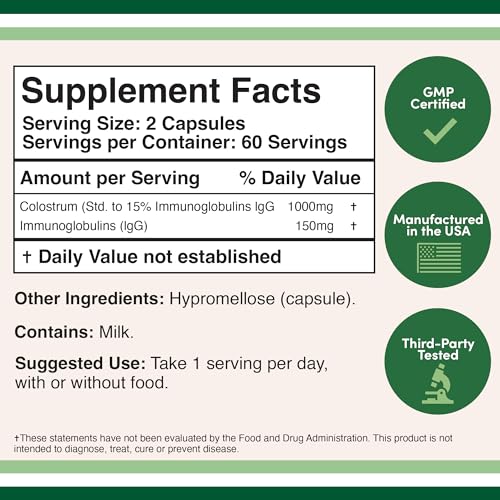 Colostrum Supplement 120 Capsules, 1,000mg per Serving (Bovine Colostrum Powder Double Wood Supplements uk supplements