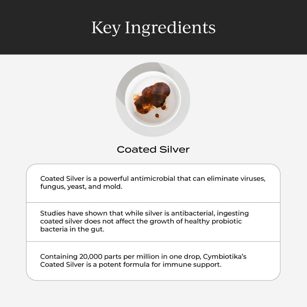 CYMBIOTIKA Colloidal Silver Liquid Supplement with Coated Silver, 20,000 PPM Mineral Concentrate, Immune Support Supplement for Adults, Easy to Use, 5 ml CYMBIOTIKA uk supplements