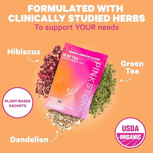 Pink Stork Slim Tea with Organic Dandelion Root, Green Tea, Ginger and Hibiscus for Detox Pink Stork uk supplements