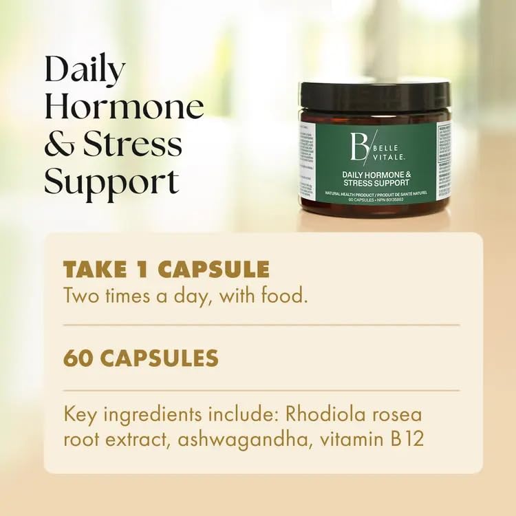 BODi Belle Vitale Daily Hormone & Stress Support - Ashwagandha & Rhodiola - Helps Combat Stress & Supports Healthy Cortisol Levels - Vitamin B12 Help Energy Metabolism & Immune Health - 60 Capsules BODi uk supplements