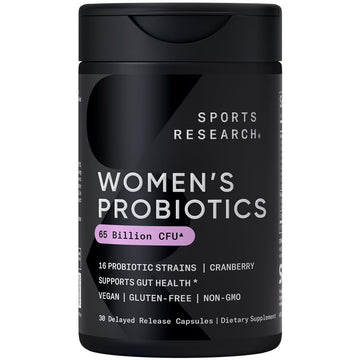 Sports Research Women's Probiotics with Prebiotics, 65 Billion CFU - Vegan Capsules for Gut Health & Digestive Support, Probiotics for Women with Cranberry - Non-GMO Verified & Gluten Free - 30 Count Sports Research uk supplements