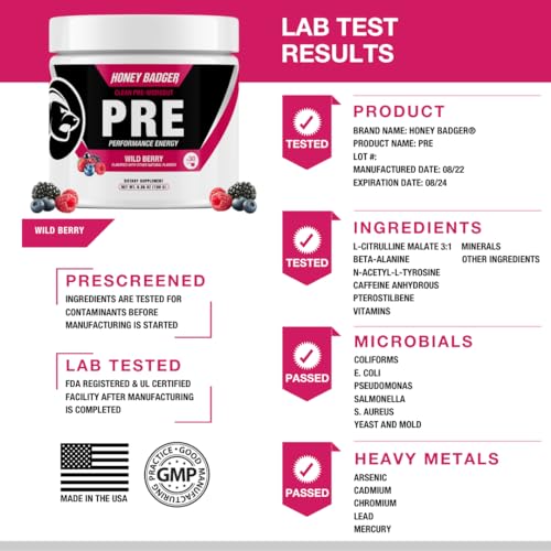 Honey Badger Pre Workout Powder, Keto Vegan Preworkout for Men & Women with Vitamin C Honey Badger uk supplements