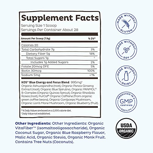 KOS USDA Organic Energizing Blue Spirulina Blend - 70 mg Organic Caffeine, B-Complex KOS uk supplements