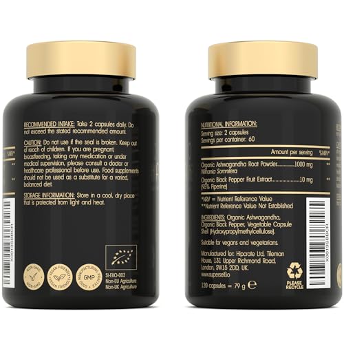 Organic Ashwagandha High Strength - 1000mg Ashwagandha Capsules - Pure Ashwagand SuperSelf uk supplements