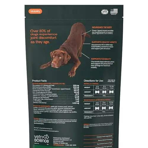 VetriScience Ultimate Strength Healthy Hip & Joint Chews, GlycoFlex Glucosamine, Chondroitin and Green-Lipped Mussel Joint Support Supplement for Dogs, Soothe Joint Discomfort, Duck, 120 Count VETRISCIENCE uk supplements