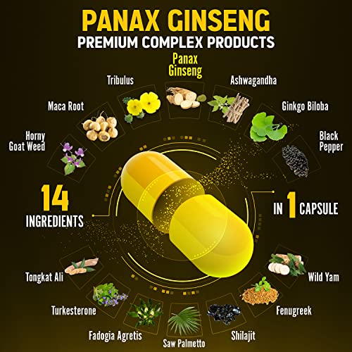 Premium Panax Ginseng 14 in 1, 13X Potency, High Strength Capsules with Horny Goat Weed Zolotus uk supplements
