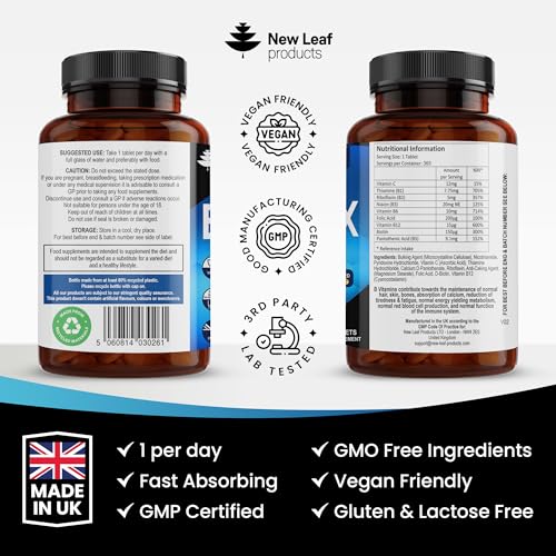 Vitamin B Complex - 365 Small Tablets (One Year Supply) High Strength All 8 B Vitamins NEW LEAF PRODUCTS uk supplements