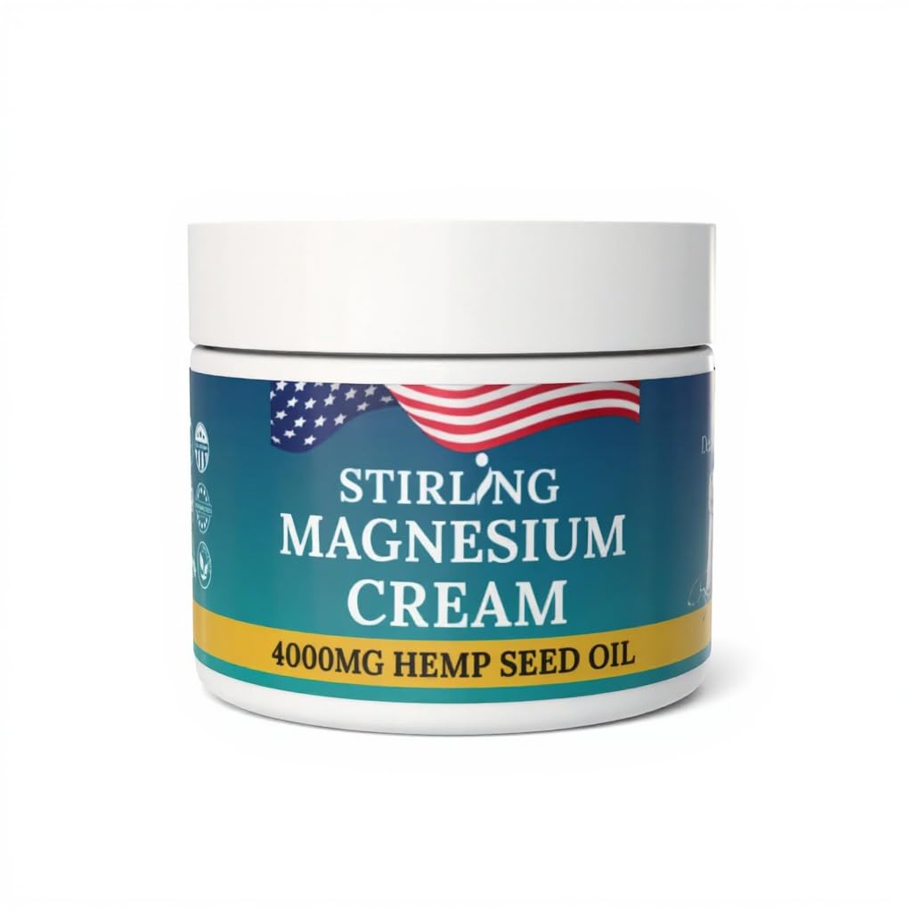 STIRLING Magnesium Cream - 4000mg Hemp Seed Oil + Magnesium & Arnica - Supports Joint Mobility, Muscle Comfort & Back Function - Made in USA with Premium Ingredients STIRLING uk supplements