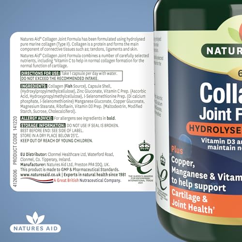 Natures Aid Collagen Joint Formula with Vitamin C, Copper and Manganese, Cartilage and Joint Health, 60 Capsules natures aid uk supplements