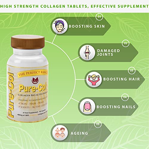 Pure-COL Collagen 90 Capsules 400mg Bio-Active Matrix High Strength Collagen Tablets The Perfect Range uk supplements