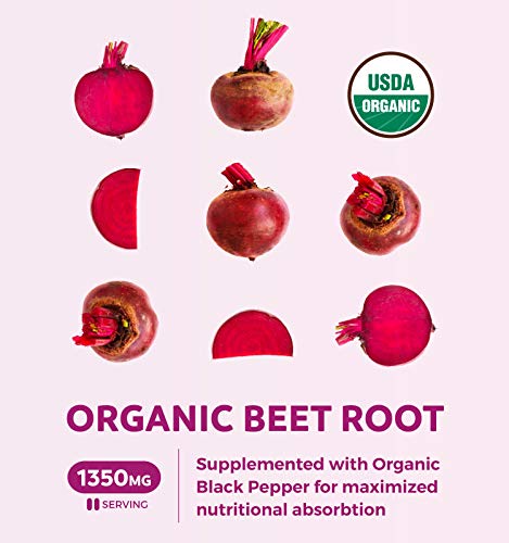 USDA Organic Beet Root Powder (120 Tablets) 1350mg Beets Per Serving with Black Pepper Healths Harmony uk supplements