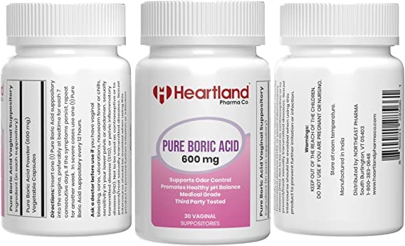 Heartland Pharma Boric Acid Vaginal Suppositories Medical Grade 100% USA Manufactured (30 ct)(1 Pack) Heartland Pharma uk supplements