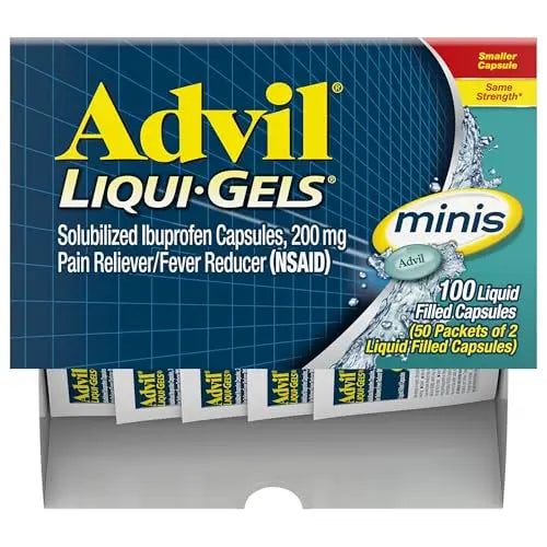 Advil Liqui-Gels minis Pain Reliever and Fever Reducer, Pain Medicine for Adults with Ibuprofen 200mg for Pain Relief - 50x2 Liquid Filled Capsules Advil uk supplements