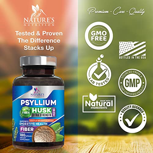 High Absorption Psyllium Husk Capsules 1450mg, Natural Soluble Fiber Supplement Non-GMO Nature's Nutrition uk supplements