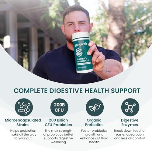 UpNourish Probiotics - 200 Billion CFUs, 15 Strains, Prebiotics & Enzymes - 60 Vegan Cap UpNourish uk supplements