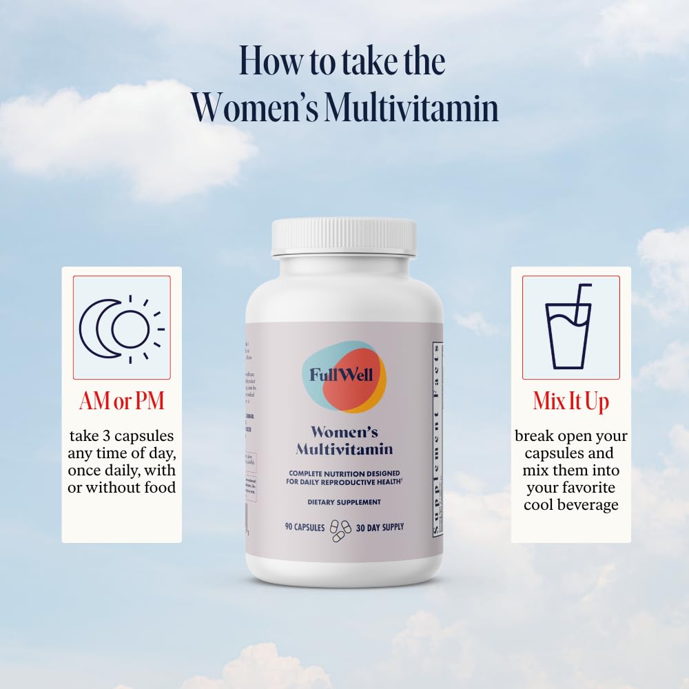FullWell Women's Multivitamin - Daily Multivitamin for Reproductive Health - Supports Future Fertility, Hormone Balance & Overall Wellness - Antioxidant Blend - CoQ10 & PQQ - 90 Count (30 Servings) FullWell uk supplements