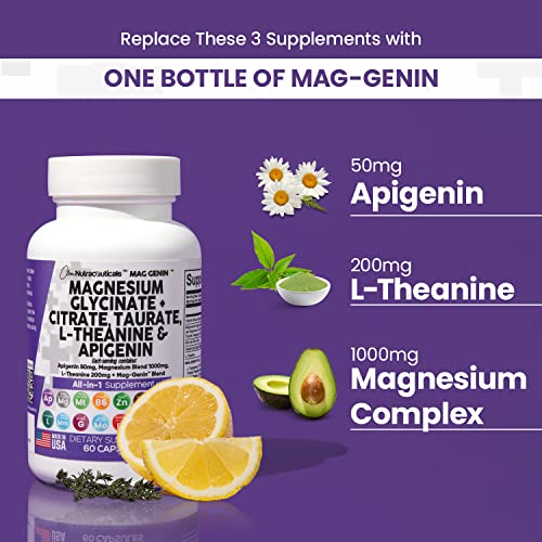 Magnesium Glycinate Complex 1000mg with L-Theanine 200mg Apigenin 50mg Citrate Taurate Supplement - 5-HTP GABA Passion Flower Lemon Balm L-Glycine Phosphatidylserine Ashwagandha - USA Made Clean Nutra Clean Nutraceuticals uk supplements
