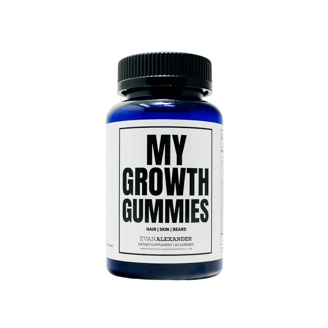 Evan Alexander Grooming My Growth Gummies | Healthy Hair & Beard Growth Support | Stronger Hair Follicles & Better Skin | Strawberry & Coconut Flavor | Vitamins C, D3, B6, B12 & Biotin | 60 Gummies Evan Alexander Fine Grooming uk supplements