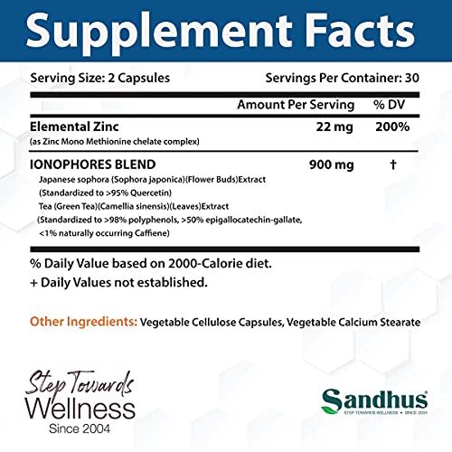 Sandhu's BioZnq 900mg Vegetarian Capsules Zinc Supplement with Quercetin Sandhu's uk supplements