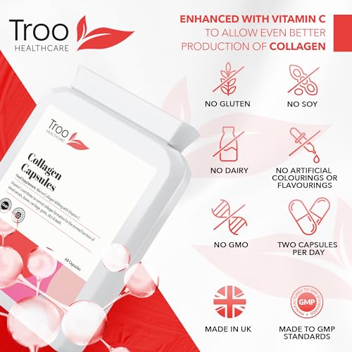 Troo Marine Collagen Supplement - 60 High Strength Capsules 1200mg Serving - Hydrolysed Marine Collagen Peptides with Vitamin C Troo Health Care uk supplements