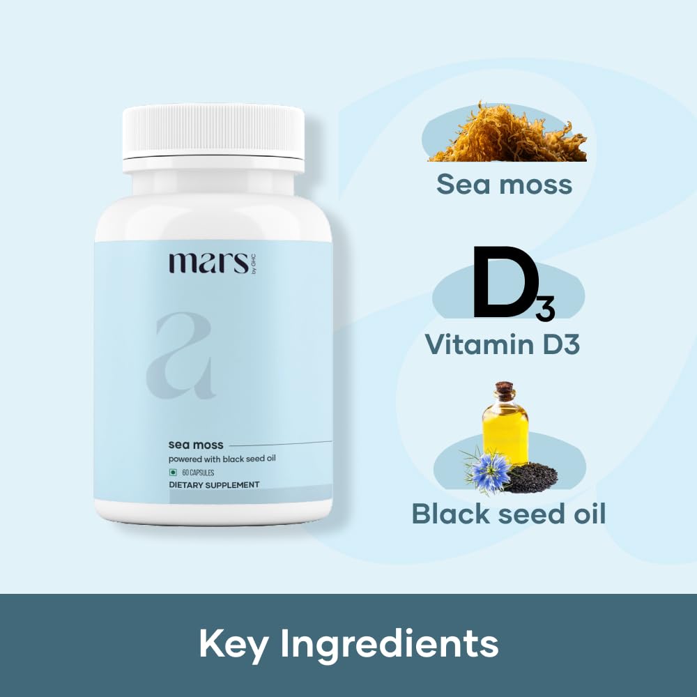 Mars Sea Moss Caps Surge Natural (60N) | Packed with 84 Essential Minerals | Powered with Black Seed Oil, Surgemax & Vitamin D3 | Overall Well-Being - Pack of 3 mars by GHC uk supplements