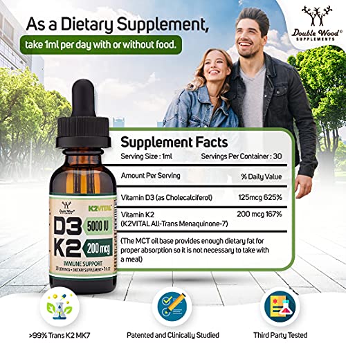 Vitamin D3 K2 5,000 IU Liquid Drops (5,000 IU of D3 and 200mcg of 99.9% All-Trans Double Wood Supplements uk supplements